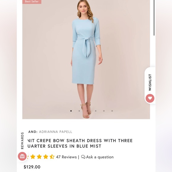 Adrianna Papell | Dresses | Adrianna Papell Womens Knit Crepe Tie Waist  Sheath Blue Mist